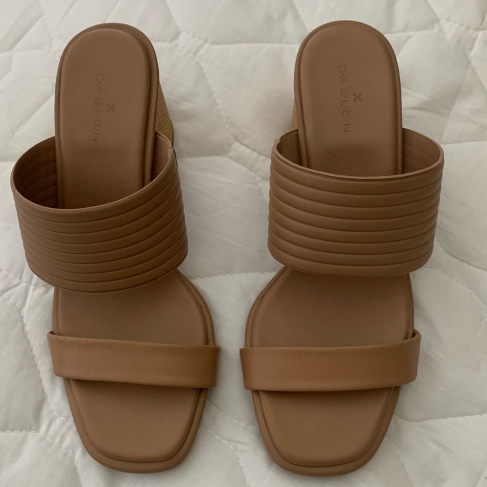 CALSON leather open toe block heel slip on